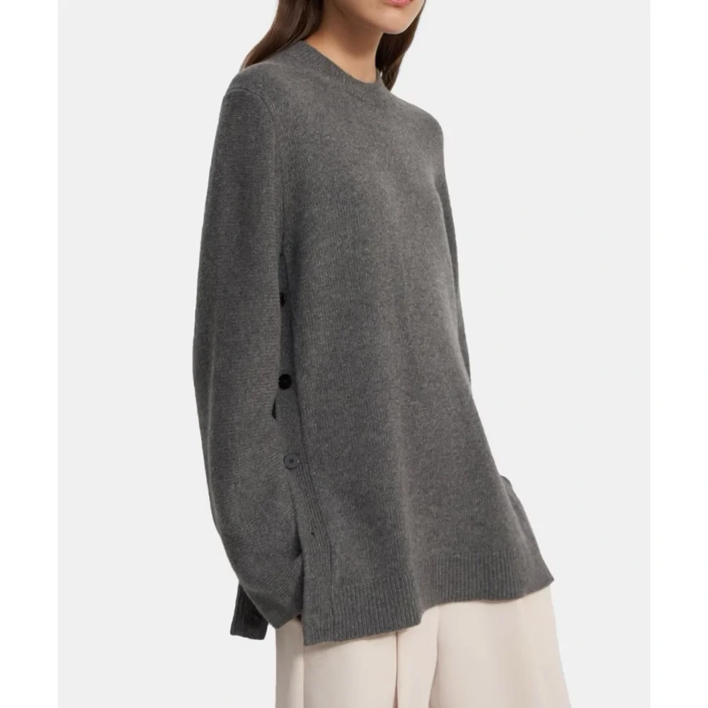 Theory New Button Tunic Sweater Gray Wool Cashmere Small